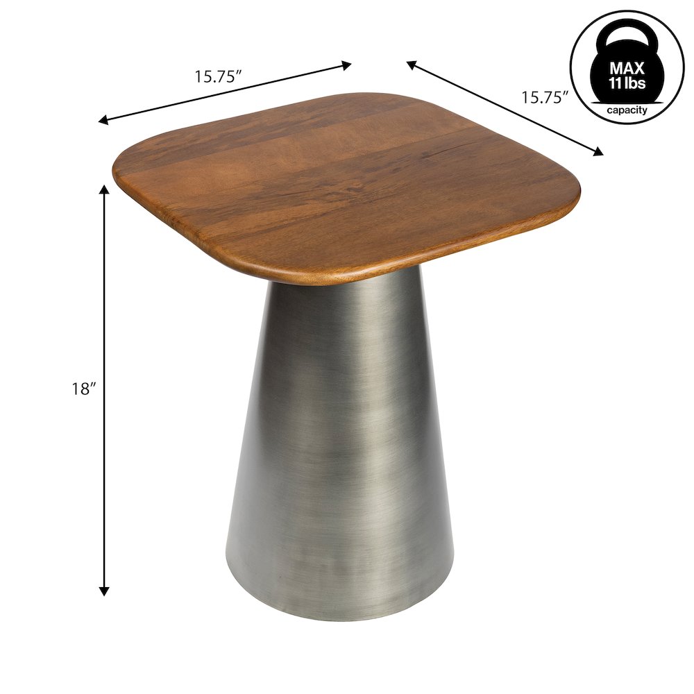 Skye 18" Solid Honey Mango Wood Square End Table with Tapered Oxidized Nickel. Picture 4