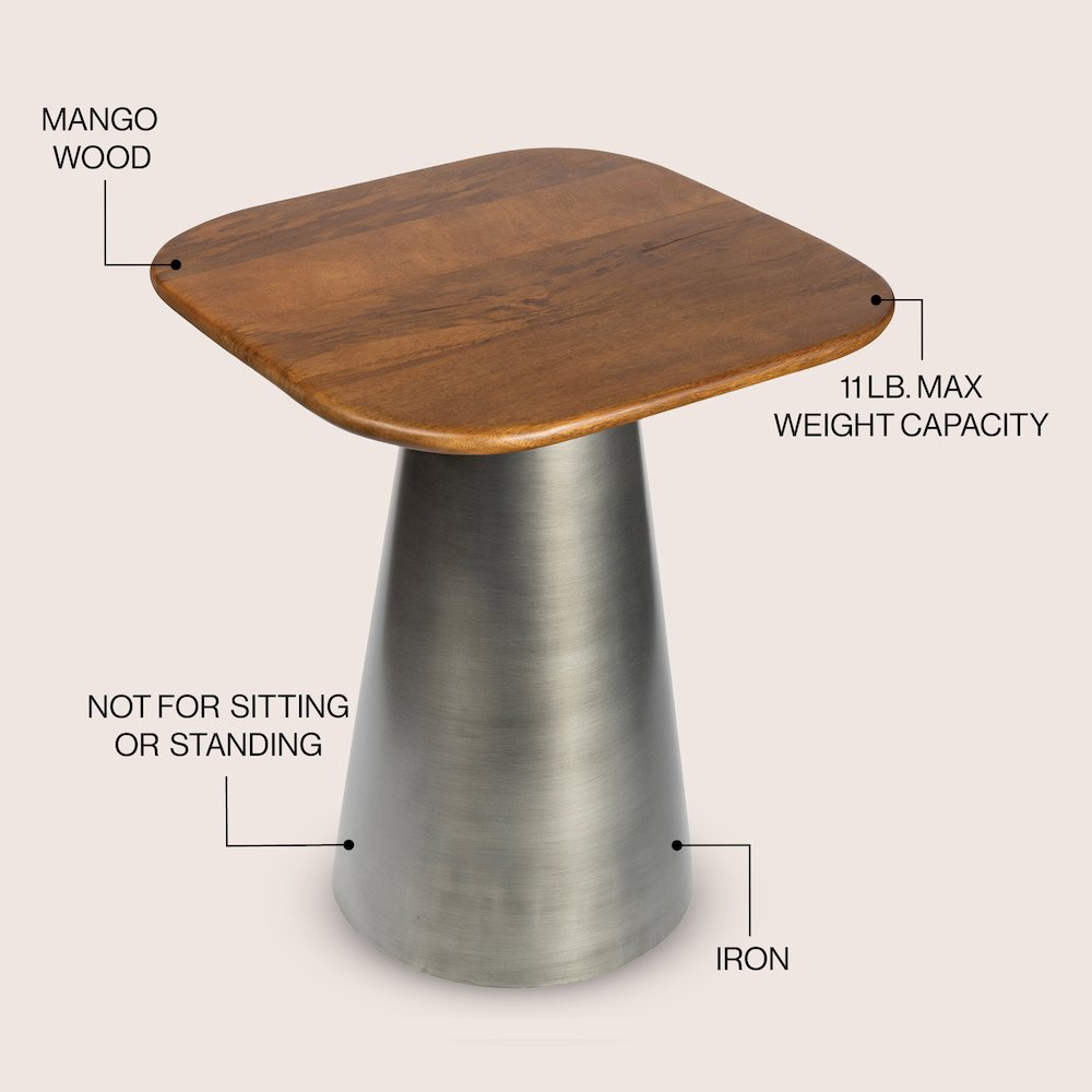 Skye 18" Solid Honey Mango Wood Square End Table with Tapered Oxidized Nickel. Picture 3