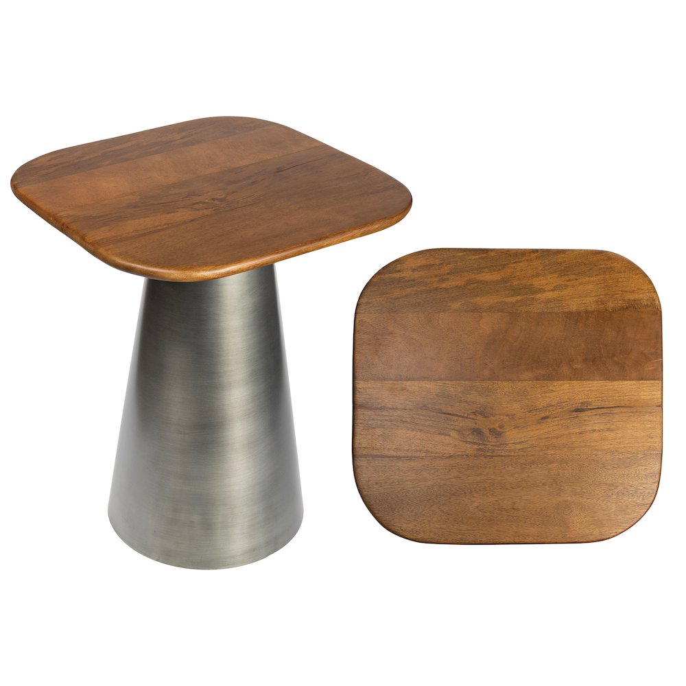 Skye 18" Solid Honey Mango Wood Square End Table with Tapered Oxidized Nickel. Picture 1