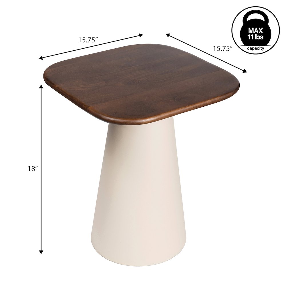 Skye 18" Solid Walnut Mango Wood Square End Table with Tapered Warm Ivory Metal. Picture 4
