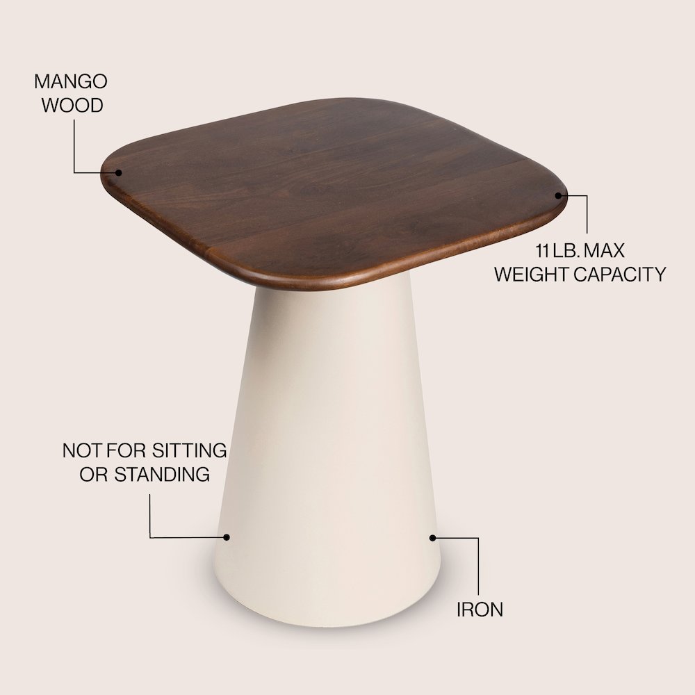 Skye 18" Solid Walnut Mango Wood Square End Table with Tapered Warm Ivory Metal. Picture 3