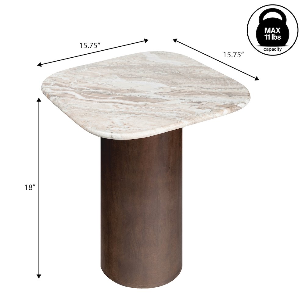 Milos 18" Modern Natural White Marble Square Top End Table. Picture 4