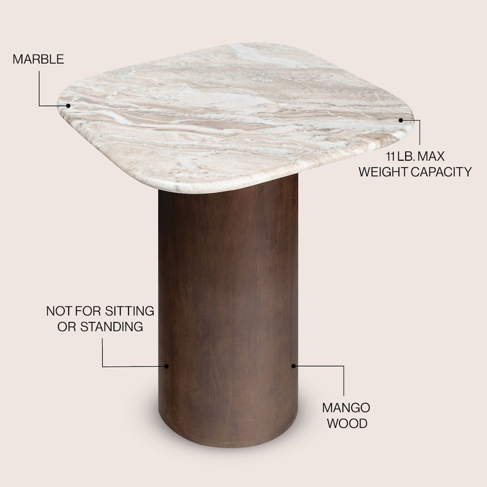Milos 18" Modern Natural White Marble Square Top End Table. Picture 3