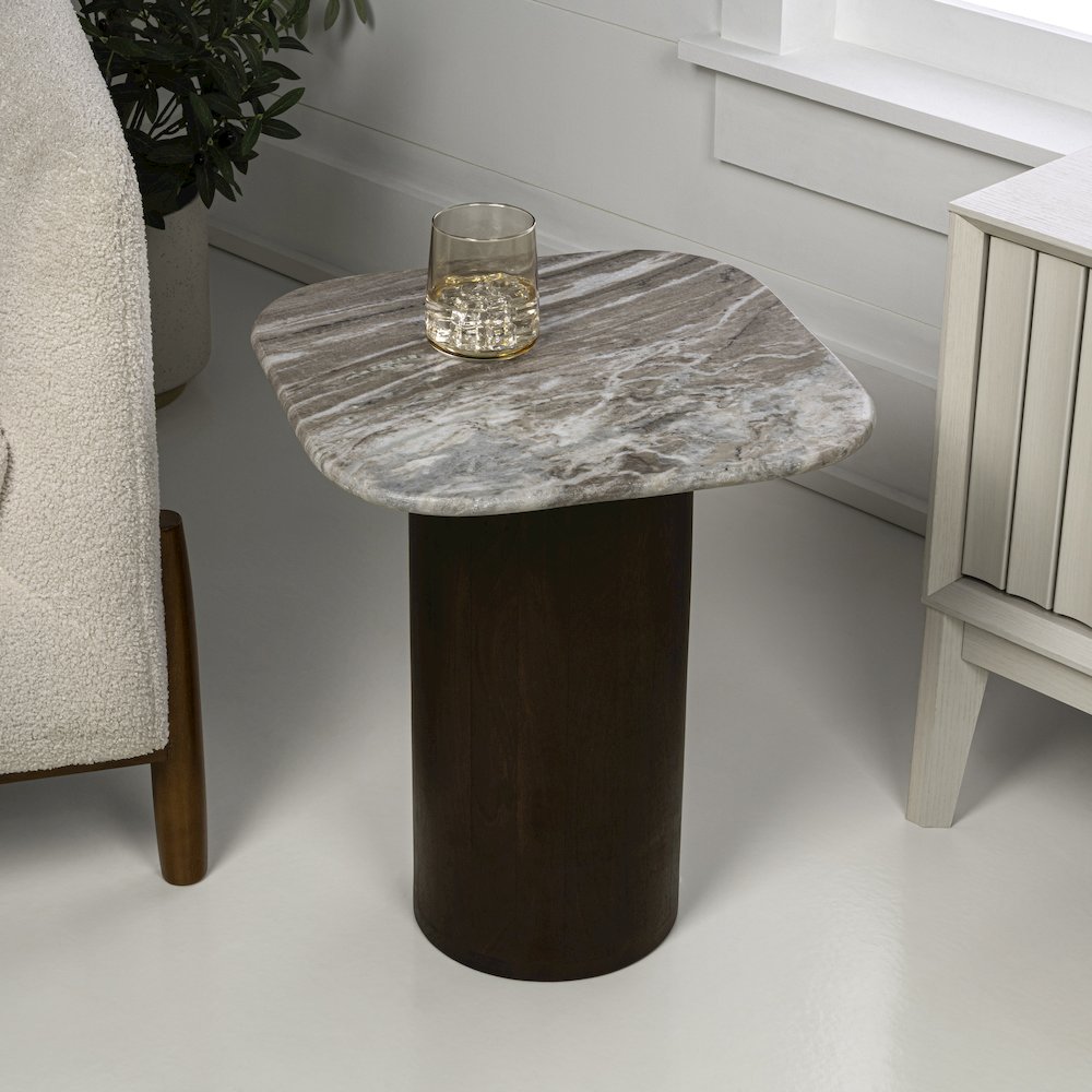 Milos 18" Modern Natural White Marble Square Top End Table. Picture 2