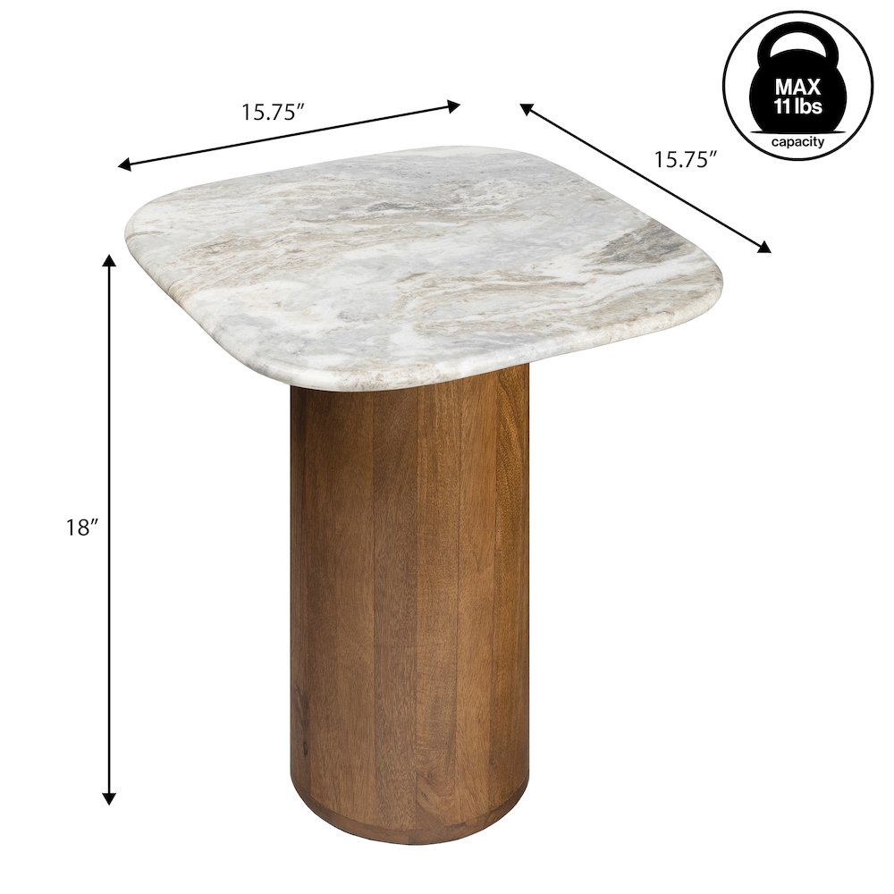 Milos 18" Modern Natural White Marble Square Top End Table. Picture 4
