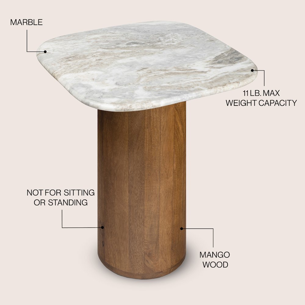 Milos 18" Modern Natural White Marble Square Top End Table. Picture 3