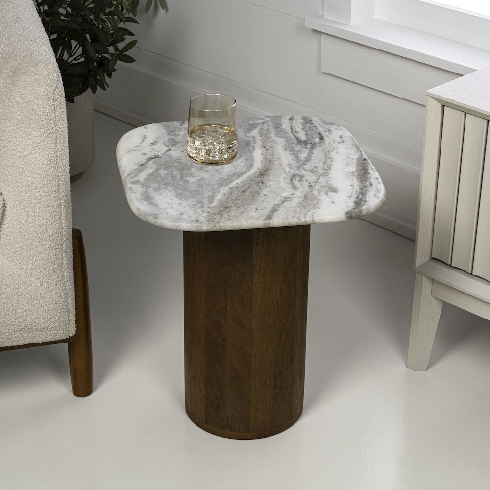 Milos 18" Modern Natural White Marble Square Top End Table. Picture 2