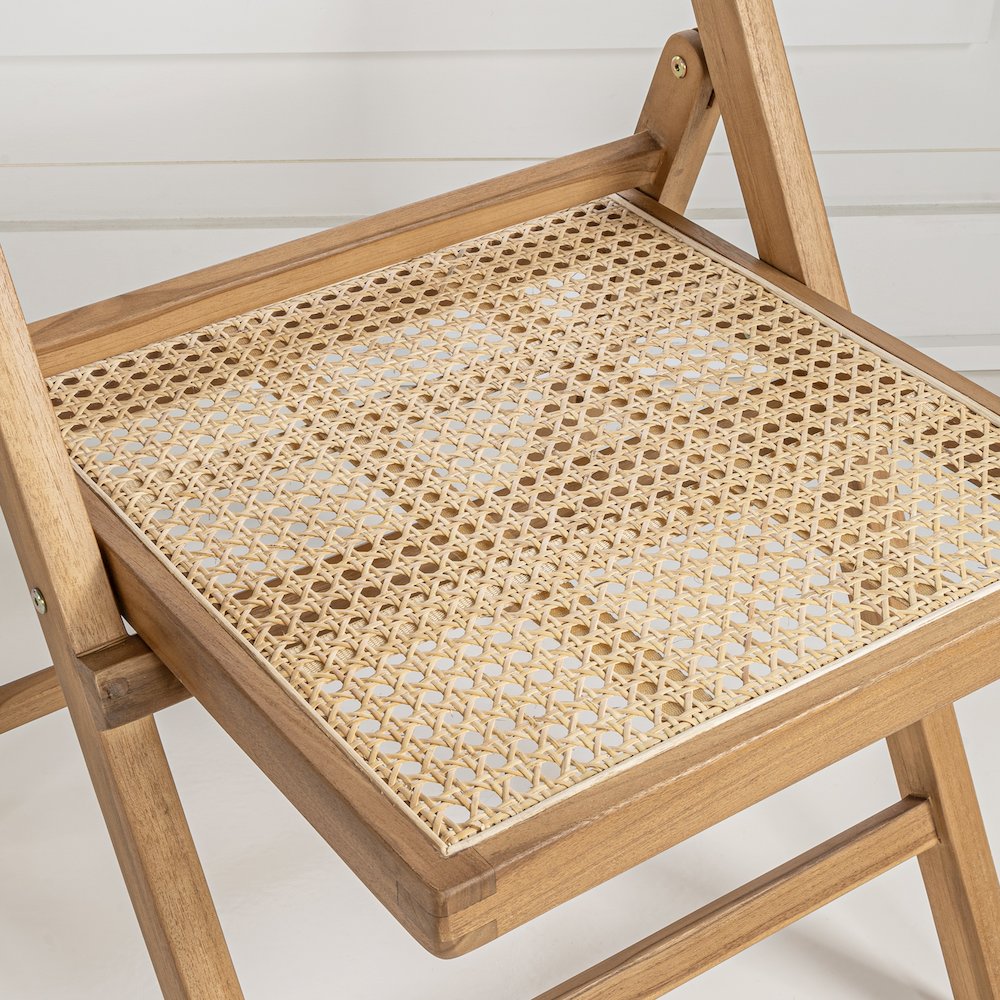 Theo Mid-Century Vintage Wood Rattan Folding Chair With Adjustable Back. Picture 3
