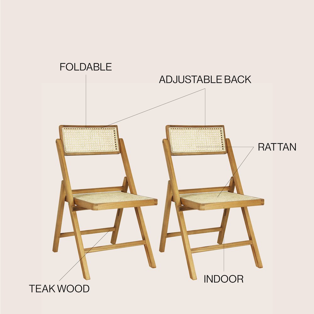 Theo Mid-Century Vintage Wood Rattan Folding Chair With Adjustable Back. Picture 5