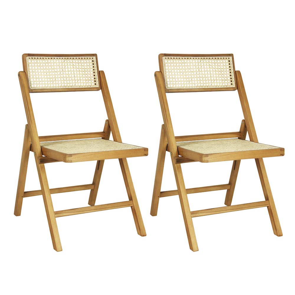Theo Mid-Century Vintage Wood Rattan Folding Chair With Adjustable Back. Picture 2