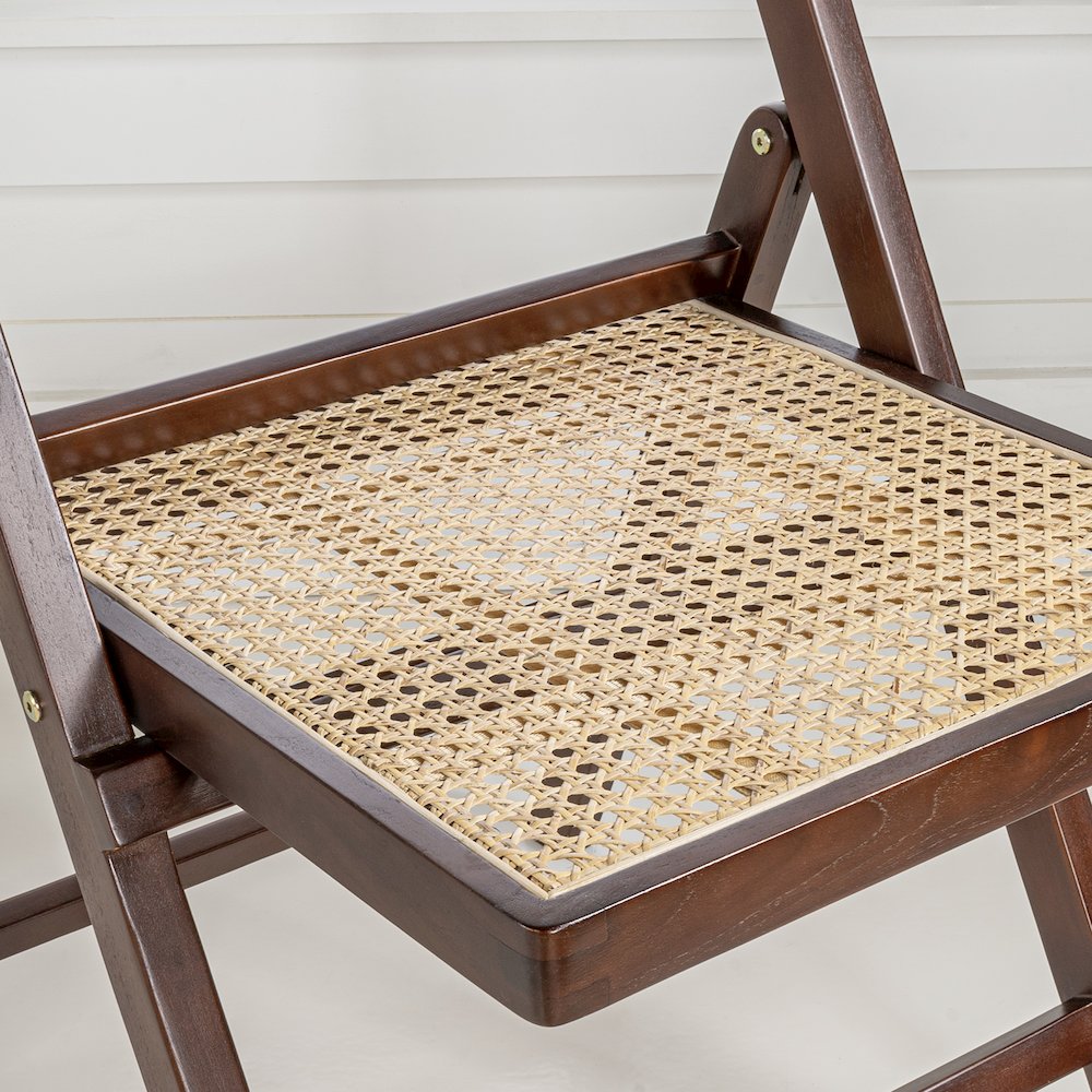 Theo Mid-Century Vintage Wood Rattan Folding Chair With Adjustable Back. Picture 3