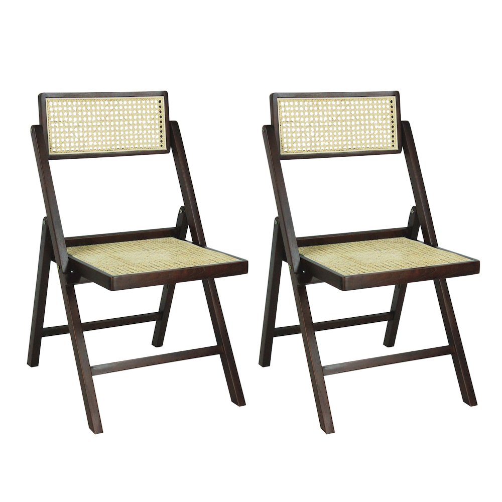 Theo Mid-Century Vintage Wood Rattan Folding Chair With Adjustable Back. Picture 2