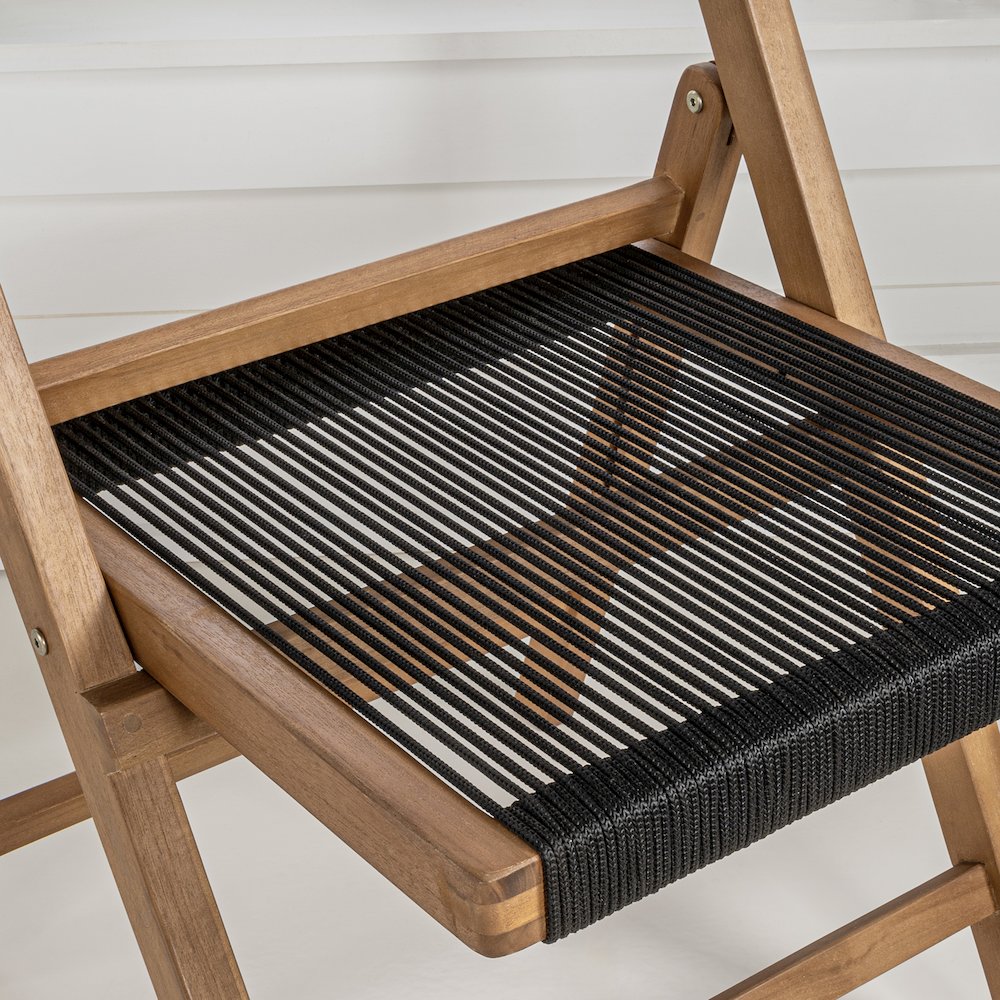 Olivier Bohemian Natural Solid Teak Wood and Black Woven Rope Armless Folding. Picture 3