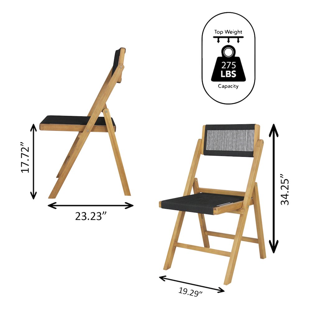 Olivier Bohemian Natural Solid Teak Wood and Black Woven Rope Armless Folding. Picture 4