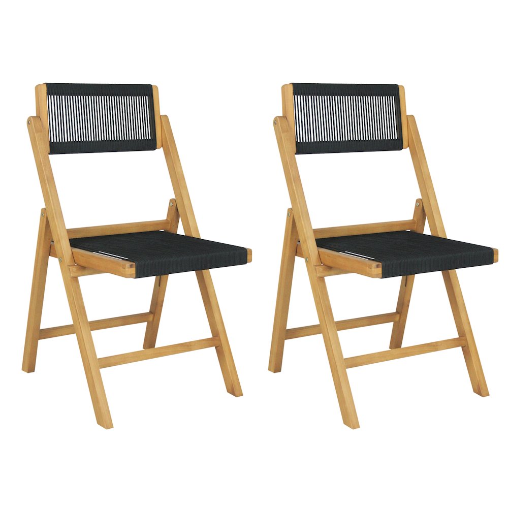 Olivier Bohemian Natural Solid Teak Wood and Black Woven Rope Armless Folding. Picture 2