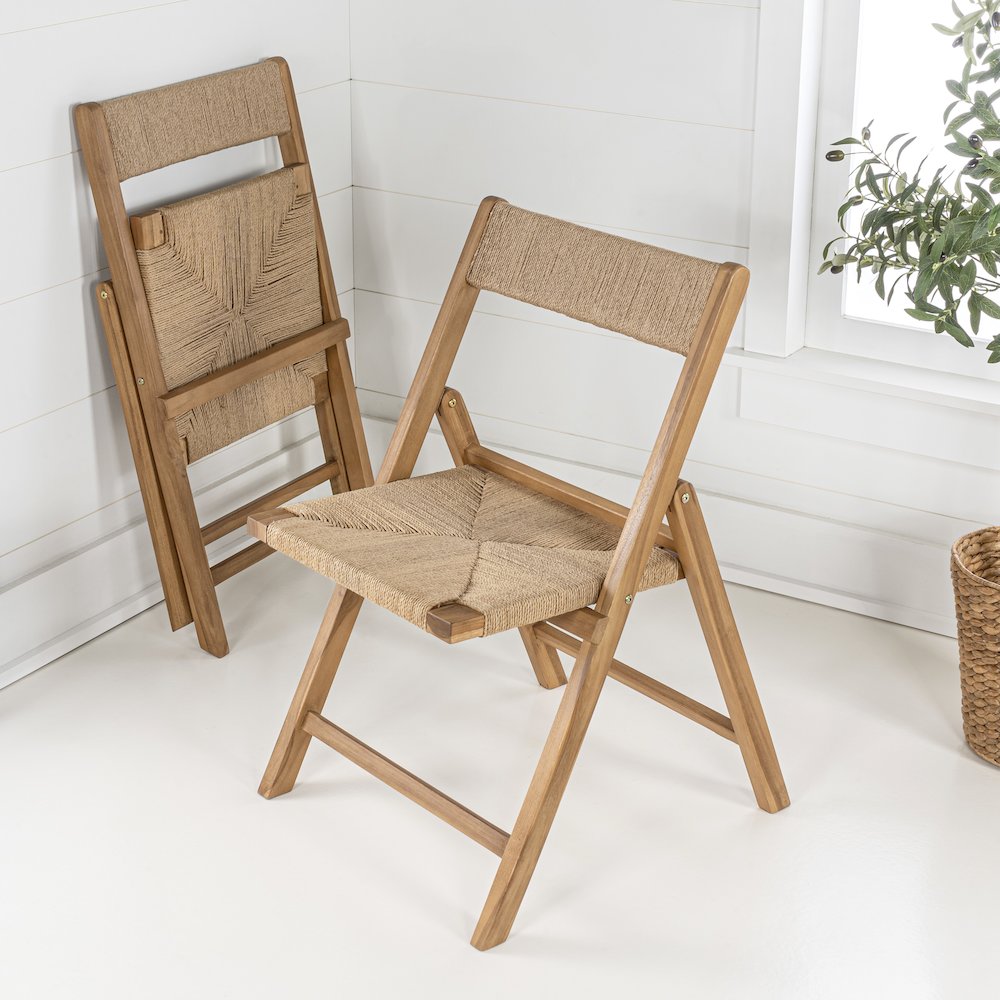 Kiawah Coastal Woven Seagrass and Natural Teak Wood Folding Chair. Picture 1