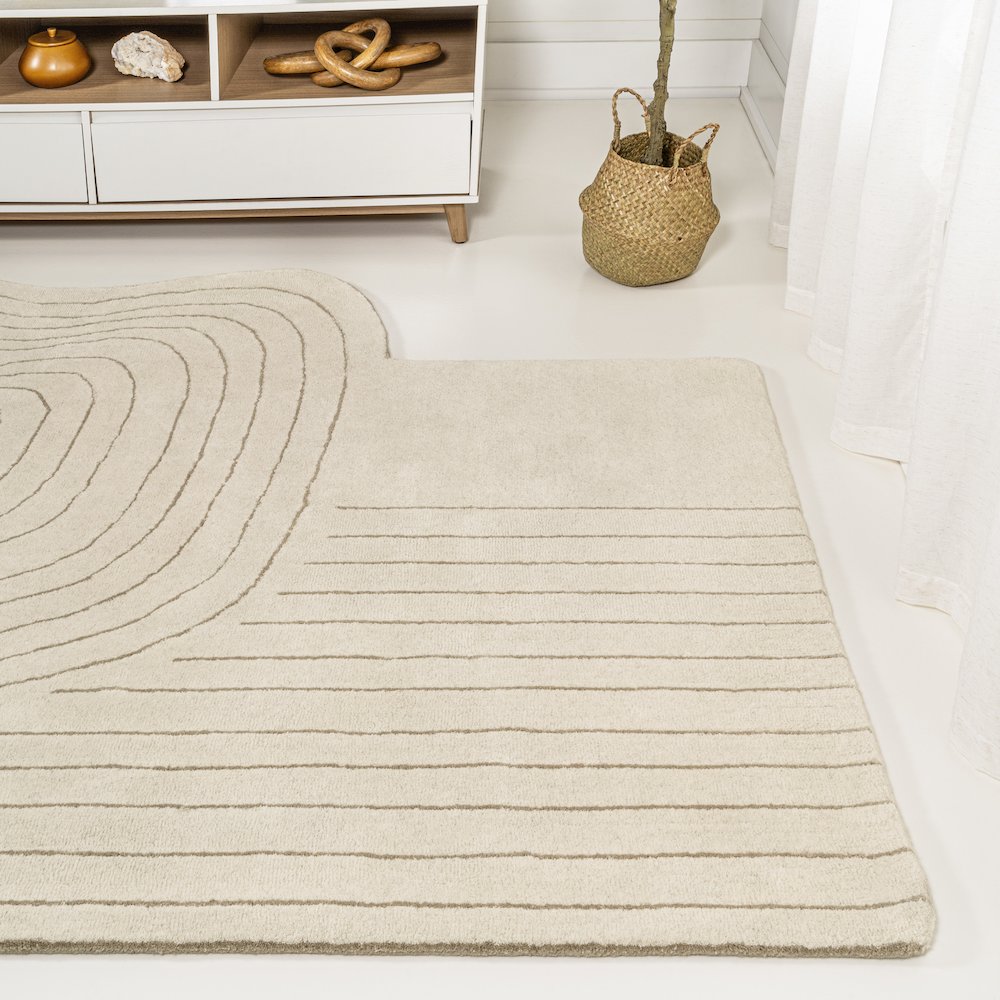 Mosaic Coastal Geometric Border Handwoven Wool Area Rug. Picture 1