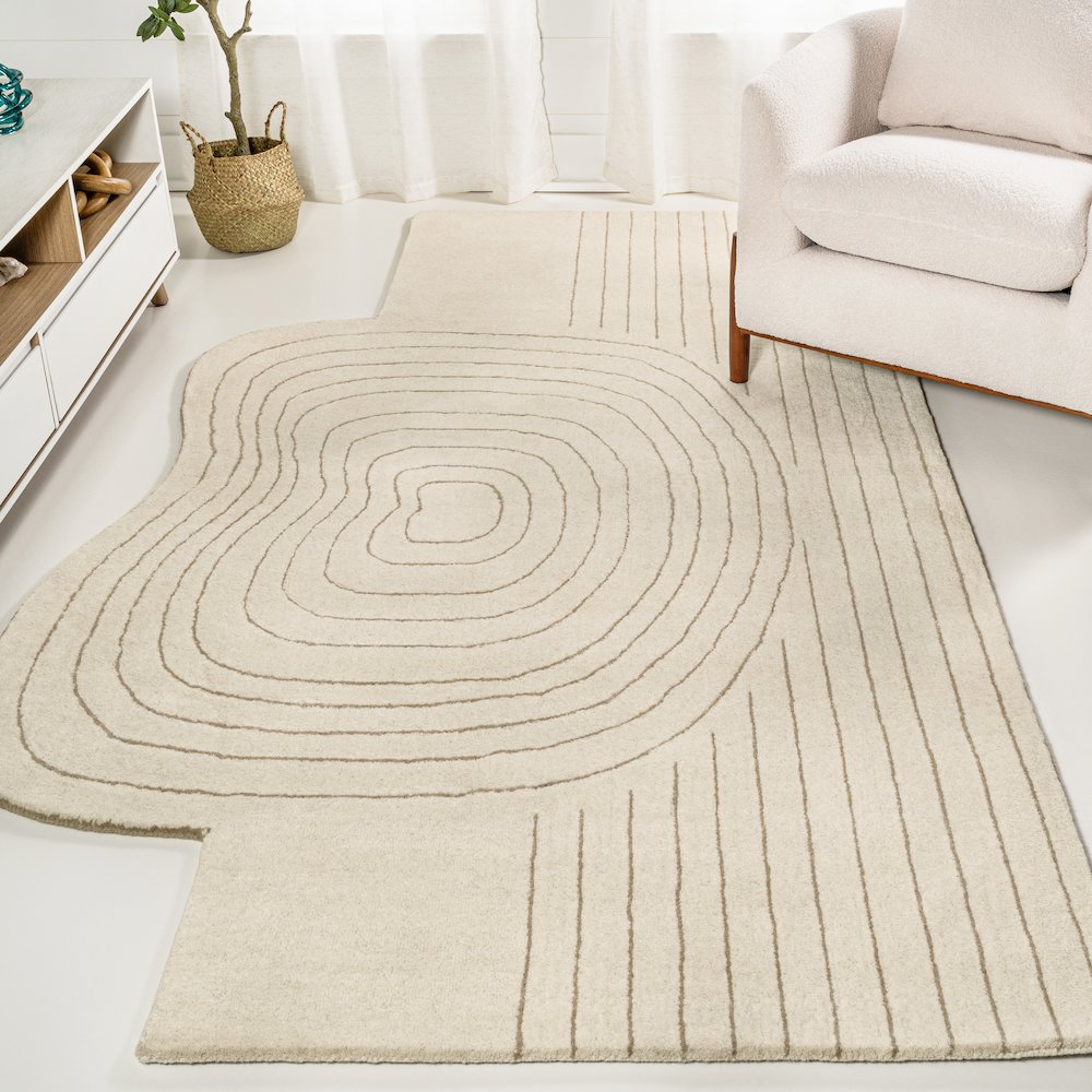 Mosaic Coastal Geometric Border Handwoven Wool Area Rug. Picture 2