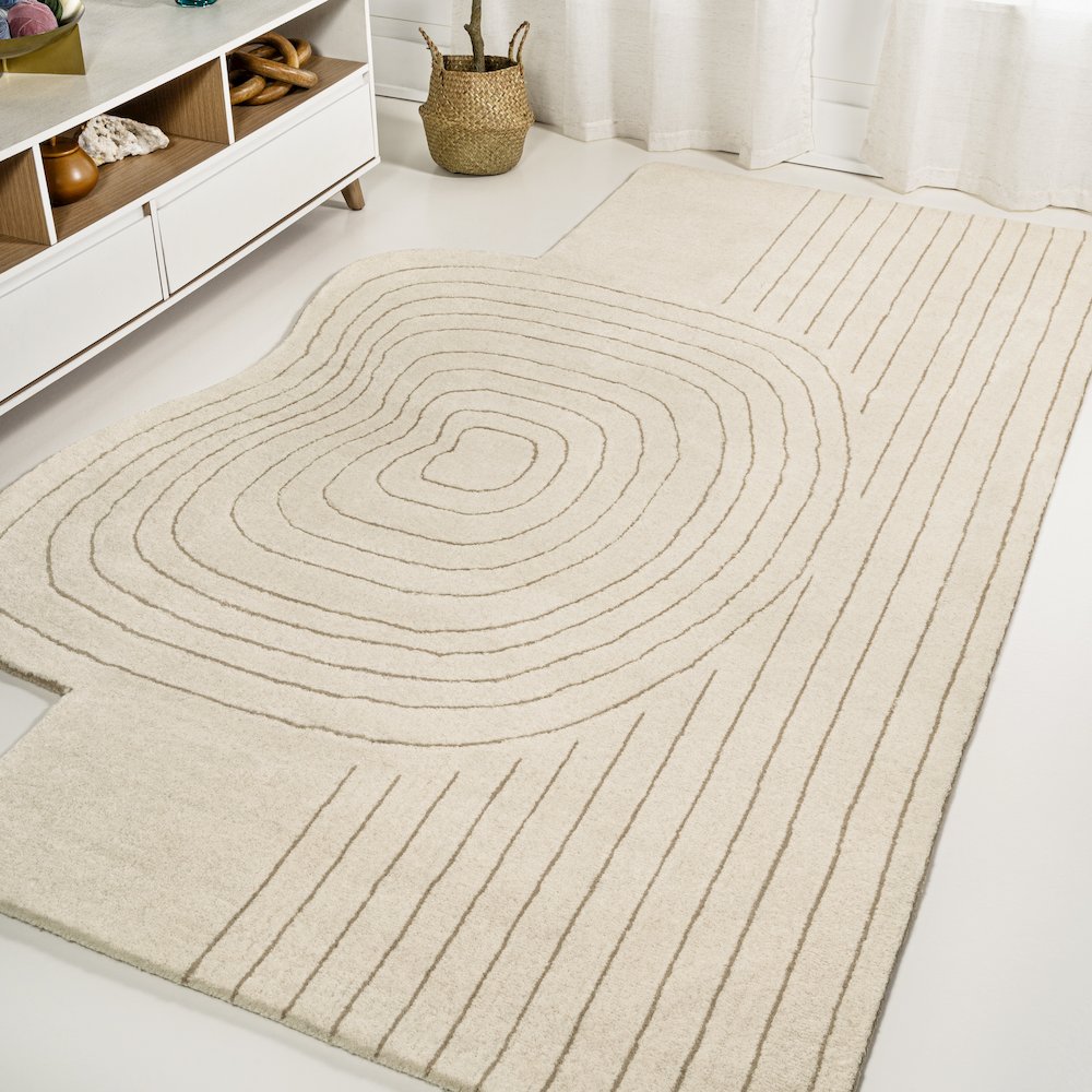 Mosaic Coastal Geometric Border Handwoven Wool Area Rug. Picture 3