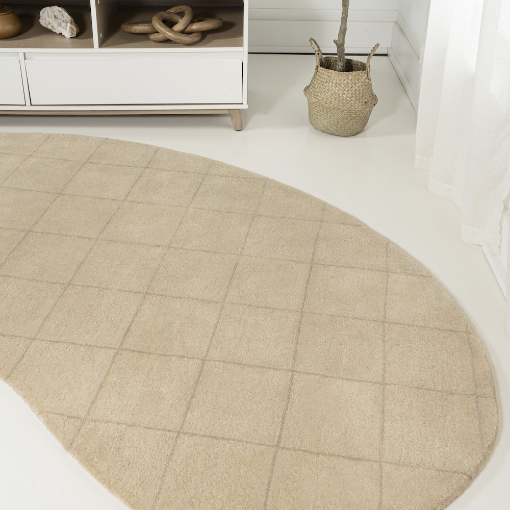Bean Modern Plaid Grid Handwoven Wool Area Rug. Picture 1