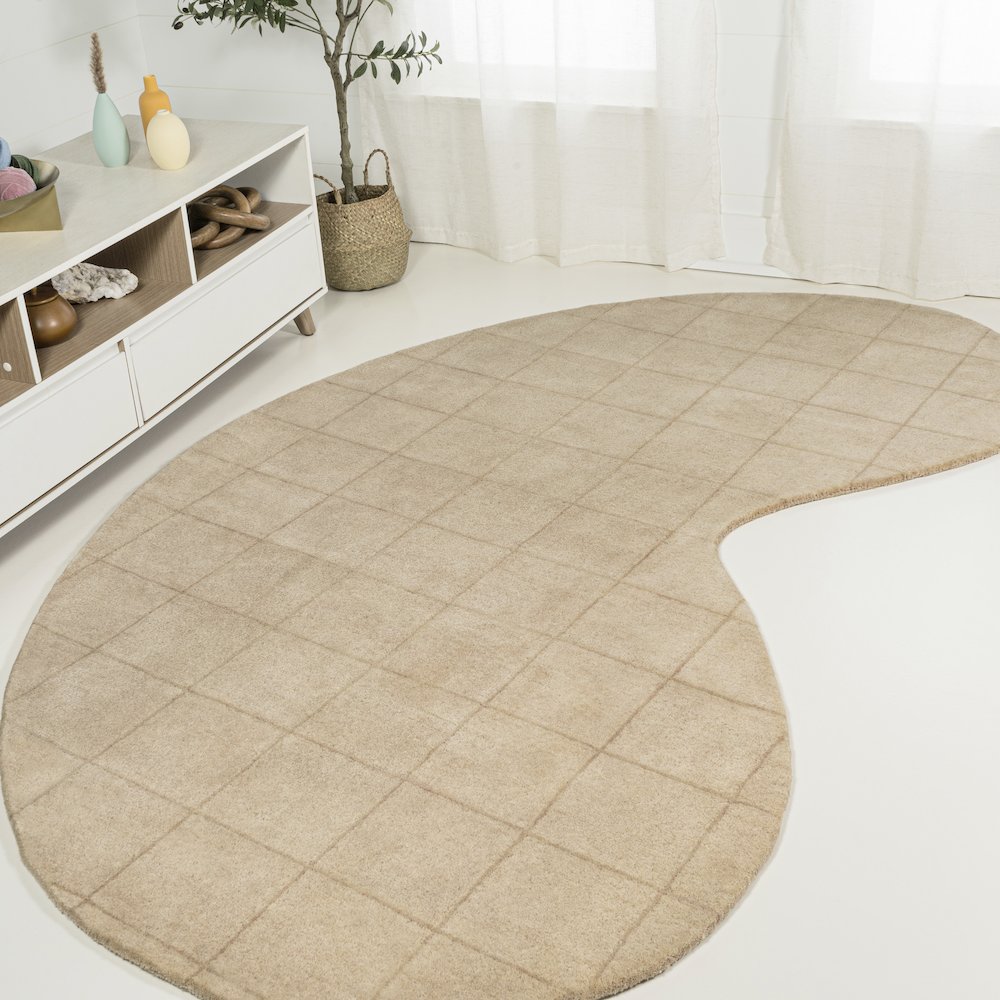 Bean Modern Plaid Grid Handwoven Wool Area Rug. Picture 3