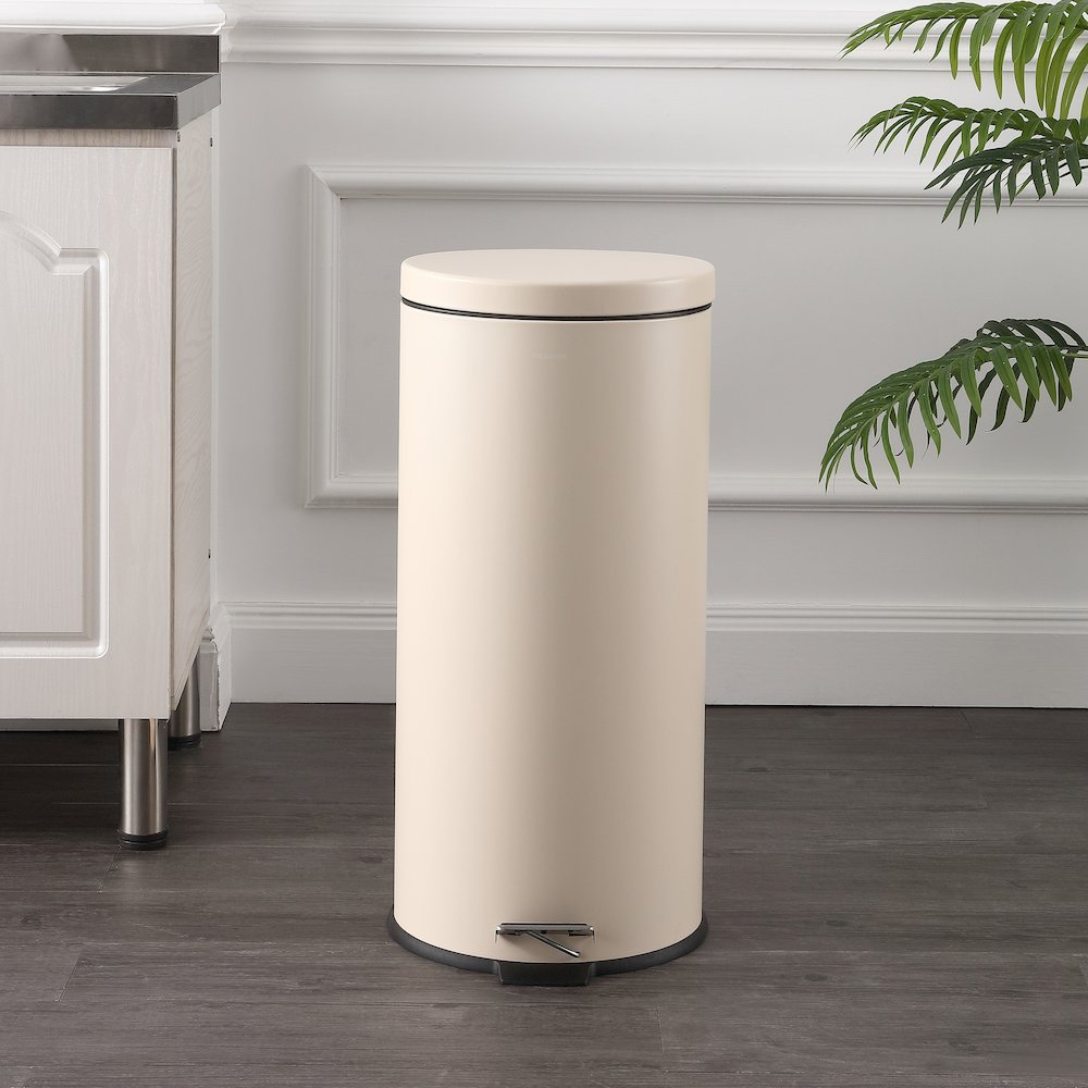 Oscar 8-Gallon Step-Open Trash Can with FREE Mini Trash Can, Limestone Beige. Picture 2