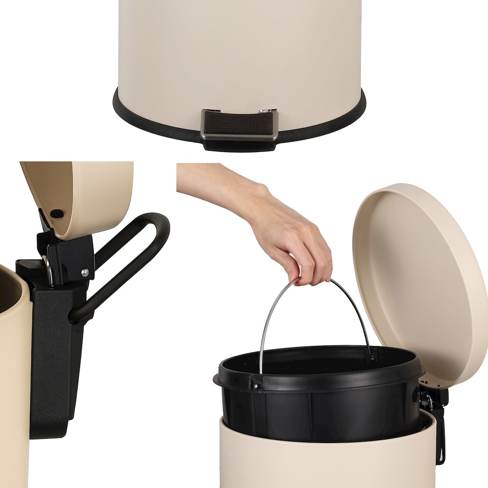 Oscar 8-Gallon Step-Open Trash Can with FREE Mini Trash Can, Limestone Beige. Picture 5