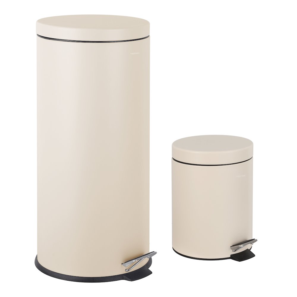 Oscar 8-Gallon Step-Open Trash Can with FREE Mini Trash Can, Limestone Beige. Picture 1