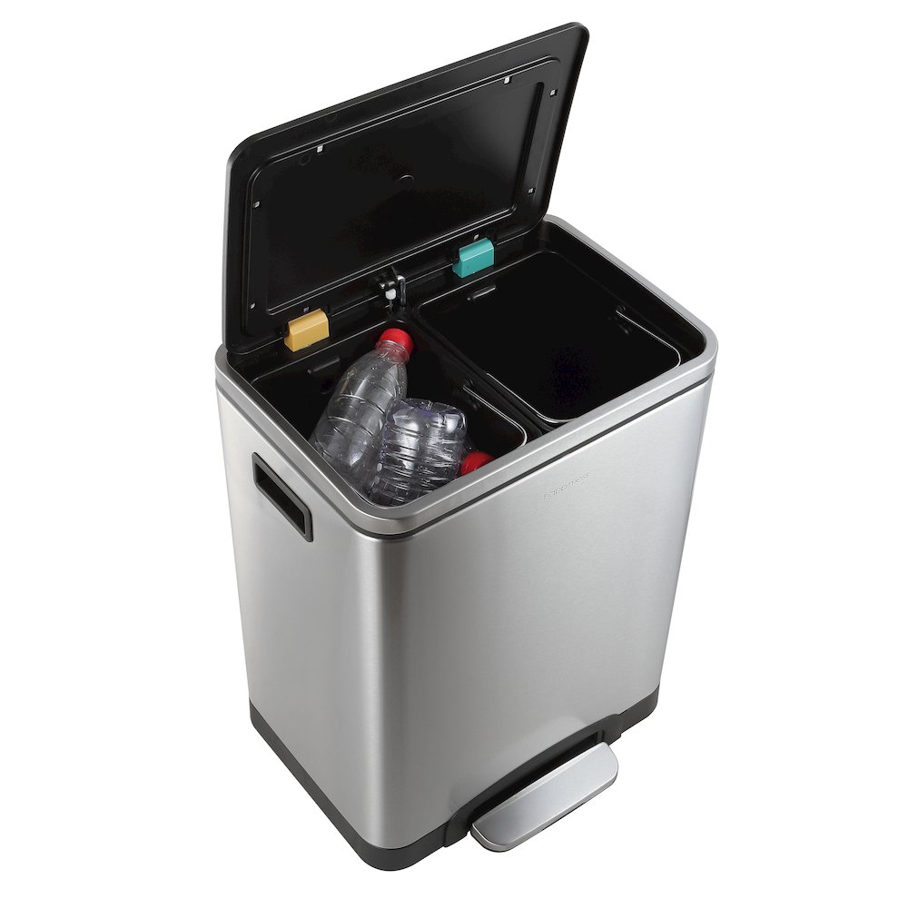 Elmo Rectangular Double Bucket Trash Can With Soft-Close Lid. Picture 4
