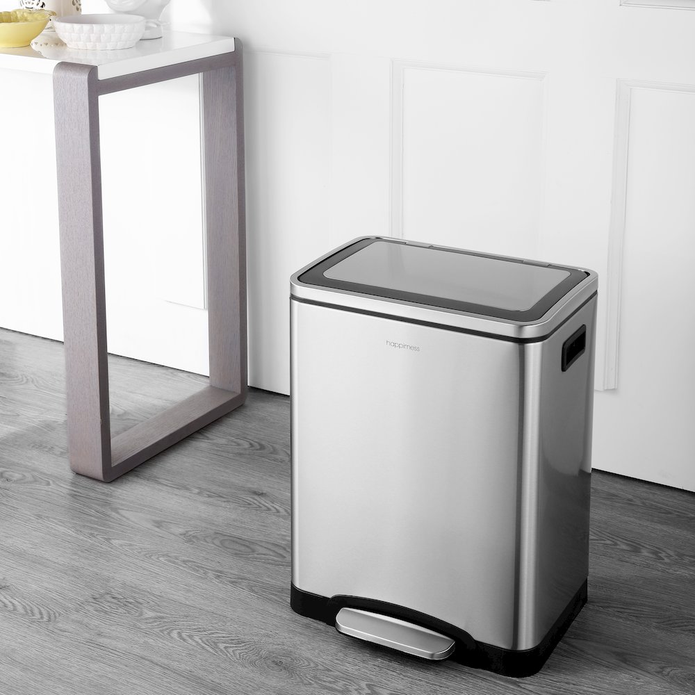 Elmo Rectangular Double Bucket Trash Can With Soft-Close Lid. Picture 1