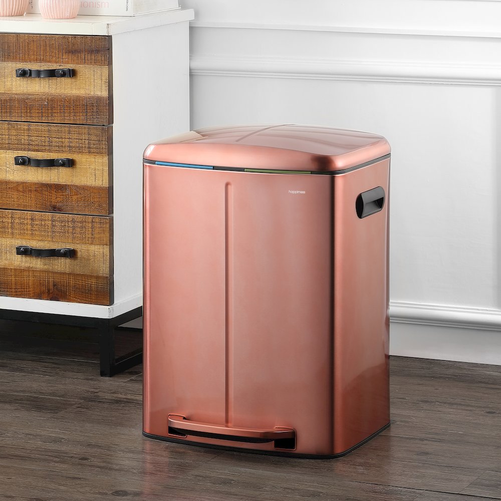 Marco Rectangular Double Bucket Trash Can With Soft-Close Lid. Picture 1