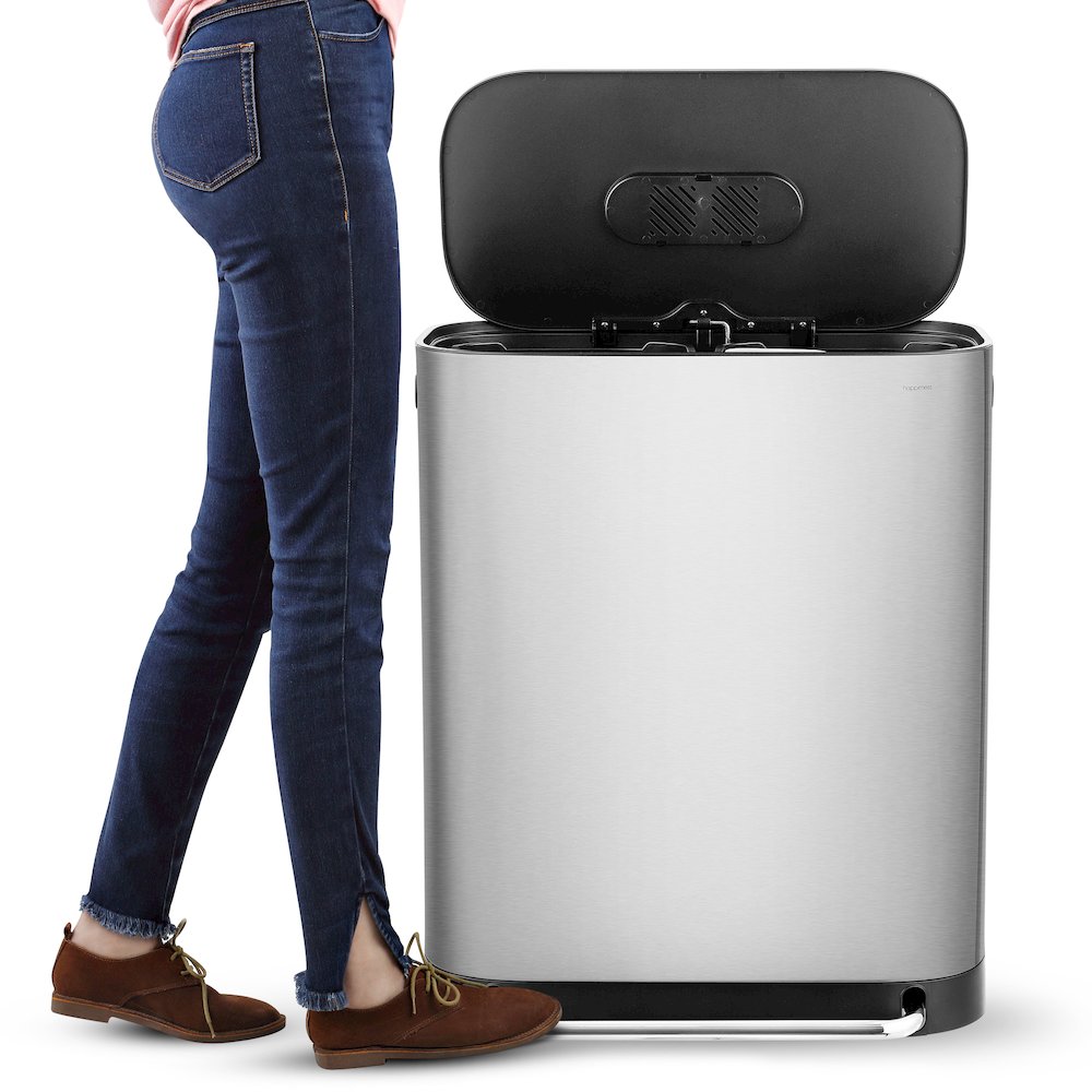 Beni Kitchen Trash/Recycling Double-Bucket Step-Open Trash Can With Liners. Picture 6