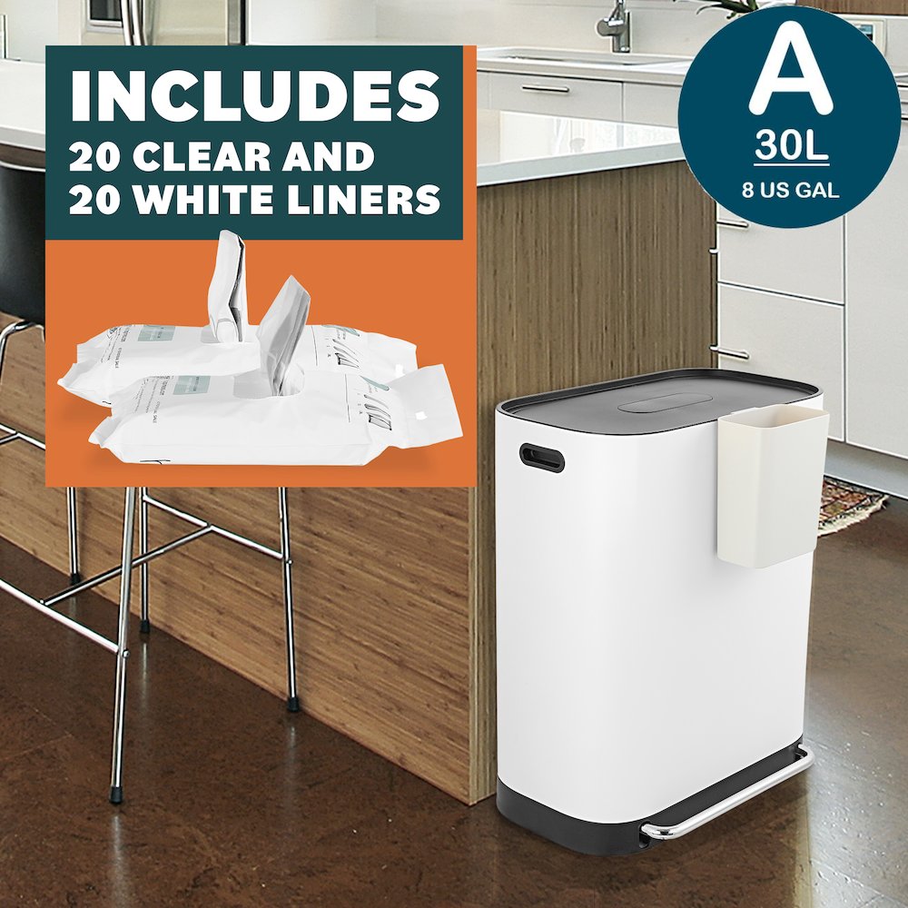 Beni Kitchen Trash/Recycling Double-Bucket Step-Open Trash Can With Liners. Picture 15