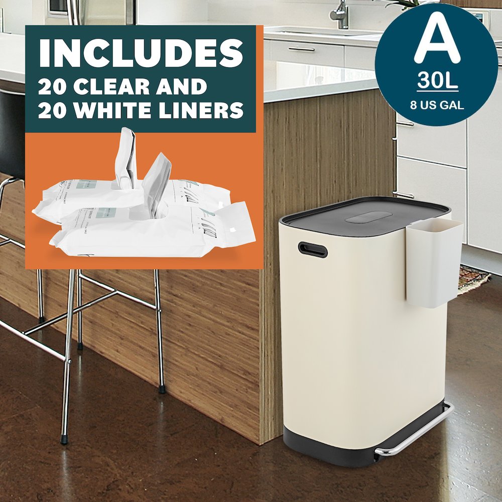 Beni Kitchen Trash/Recycling Double-Bucket Step-Open Trash Can With Liners. Picture 15