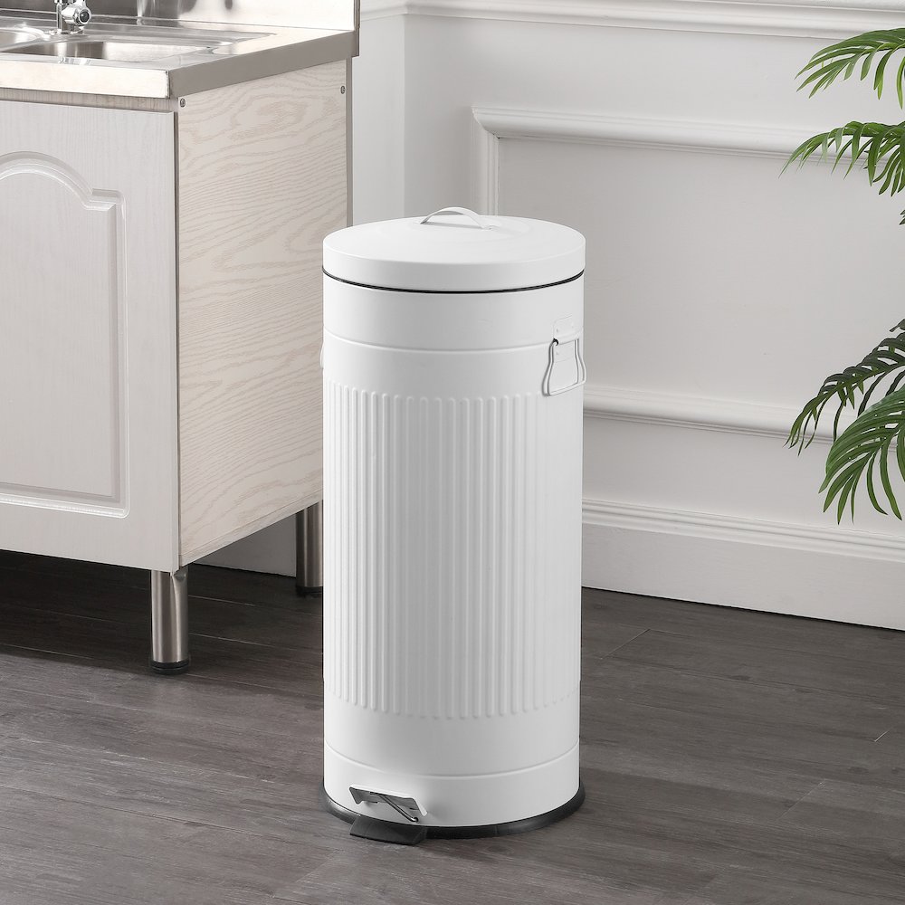 8-Gallon Step Trash Can with Soft-Close Lid and Mini Trash Can, Cotton White. Picture 2