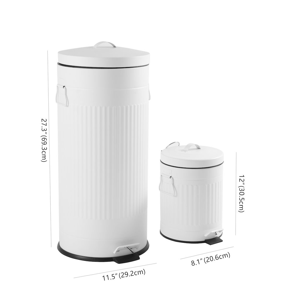 8-Gallon Step Trash Can with Soft-Close Lid and Mini Trash Can, Cotton White. Picture 5