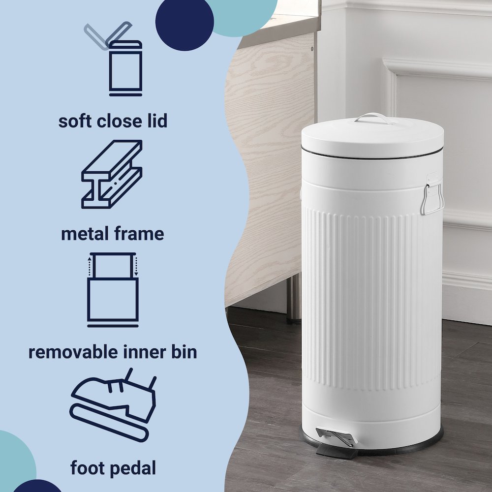 8-Gallon Step Trash Can with Soft-Close Lid and Mini Trash Can, Cotton White. Picture 6