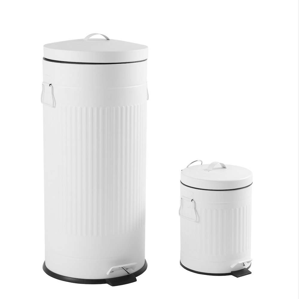 8-Gallon Step Trash Can with Soft-Close Lid and Mini Trash Can, Cotton White. Picture 1