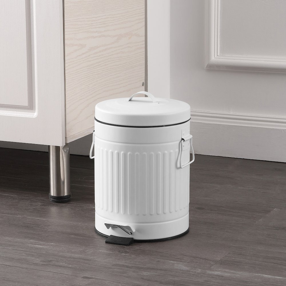 8-Gallon Step Trash Can with Soft-Close Lid and Mini Trash Can, Cotton White. Picture 3