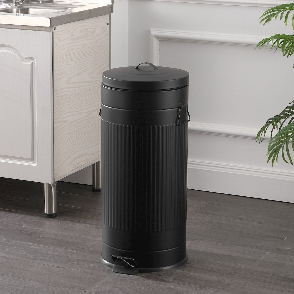 8-Gallon Step Trash Can with Soft-Close Lid and Mini Trash Can, Charcoal Black. Picture 2