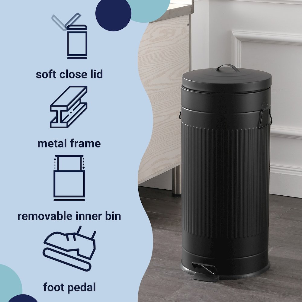 8-Gallon Step Trash Can with Soft-Close Lid and Mini Trash Can, Charcoal Black. Picture 6