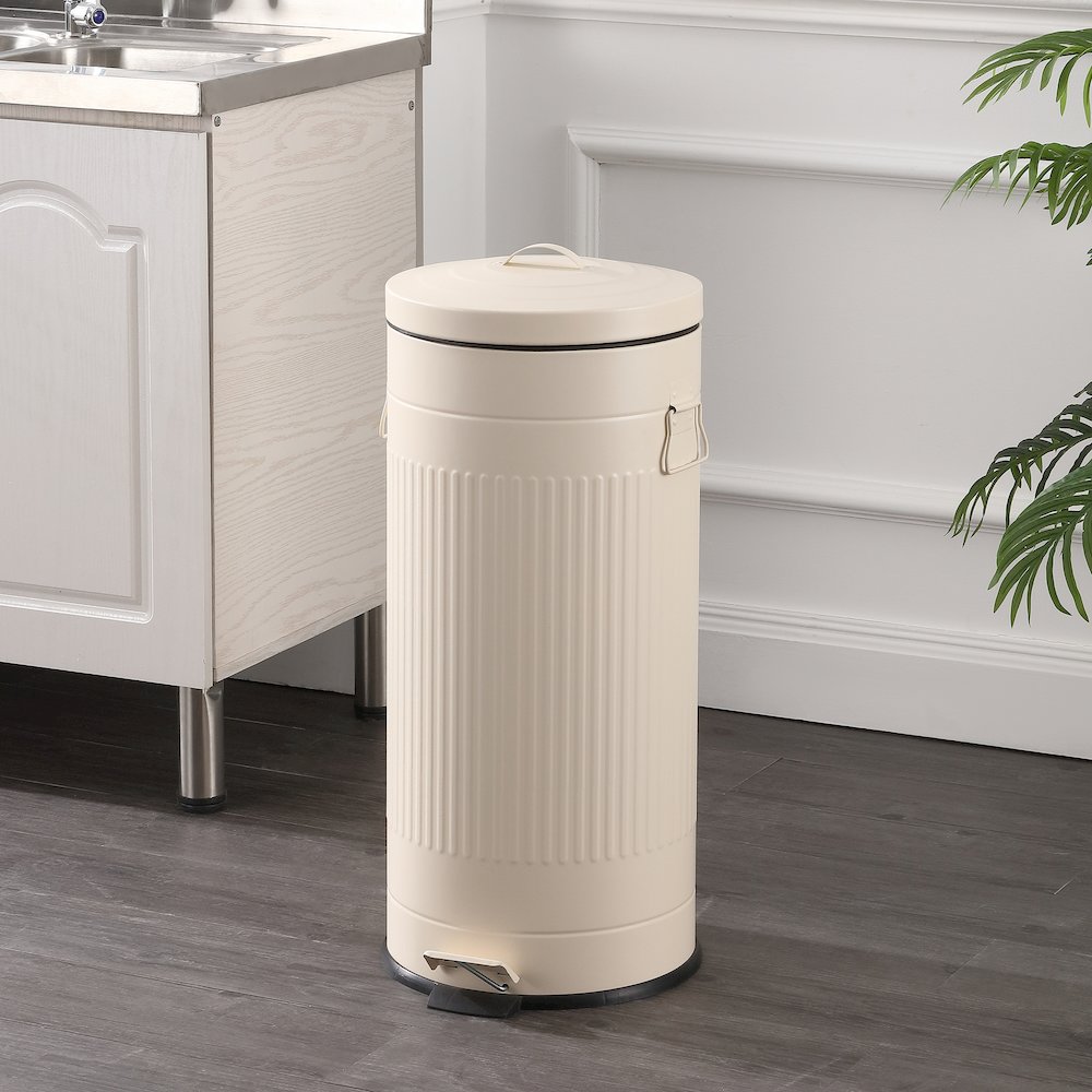8-Gallon Step Trash Can with Soft-Close Lid and Mini Trash Can, Limestone Beige. Picture 2