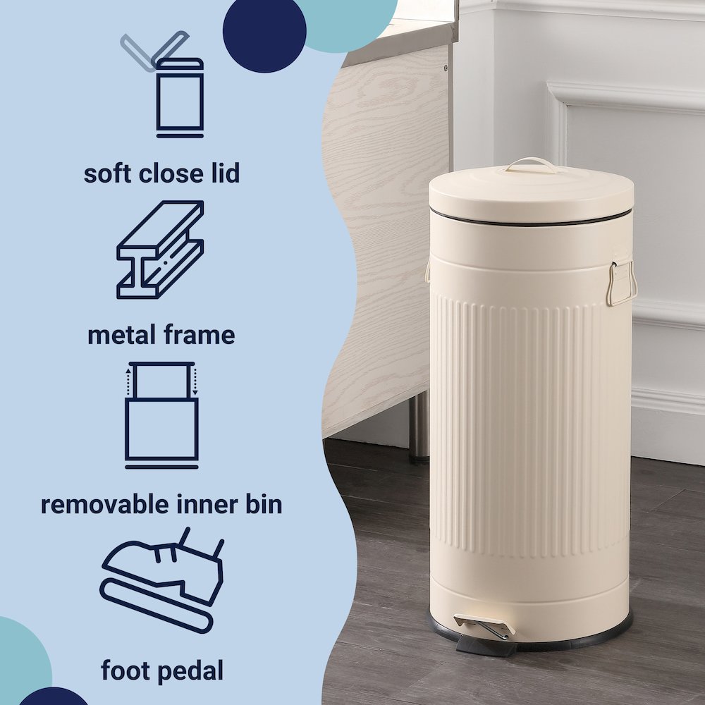 8-Gallon Step Trash Can with Soft-Close Lid and Mini Trash Can, Limestone Beige. Picture 6