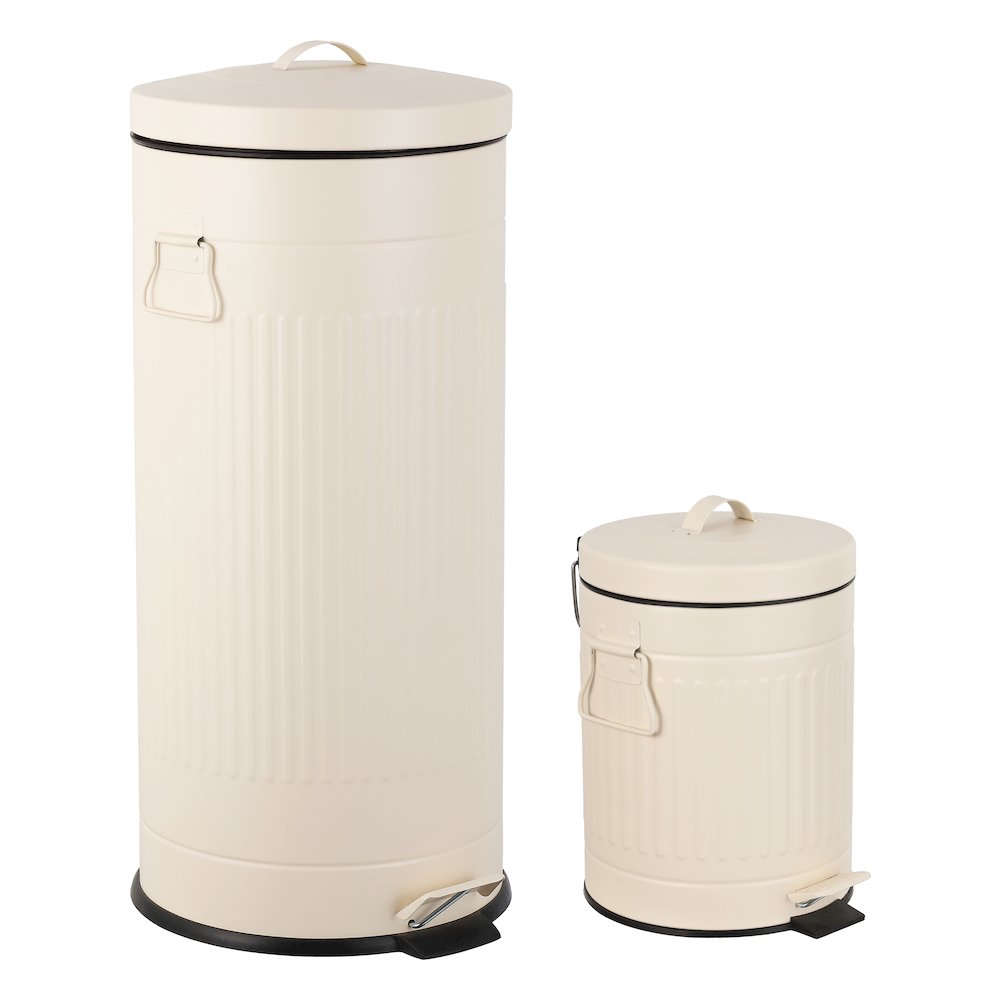8-Gallon Step Trash Can with Soft-Close Lid and Mini Trash Can, Limestone Beige. Picture 1