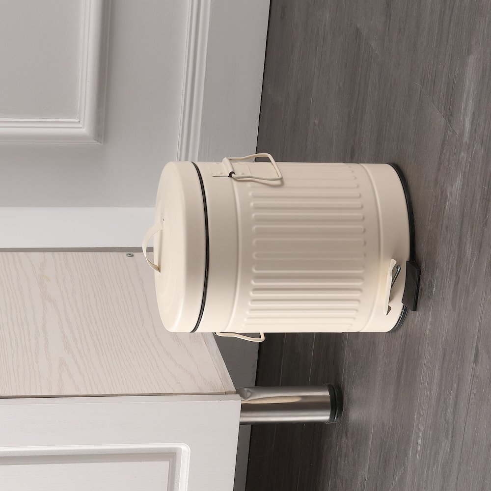 8-Gallon Step Trash Can with Soft-Close Lid and Mini Trash Can, Limestone Beige. Picture 3