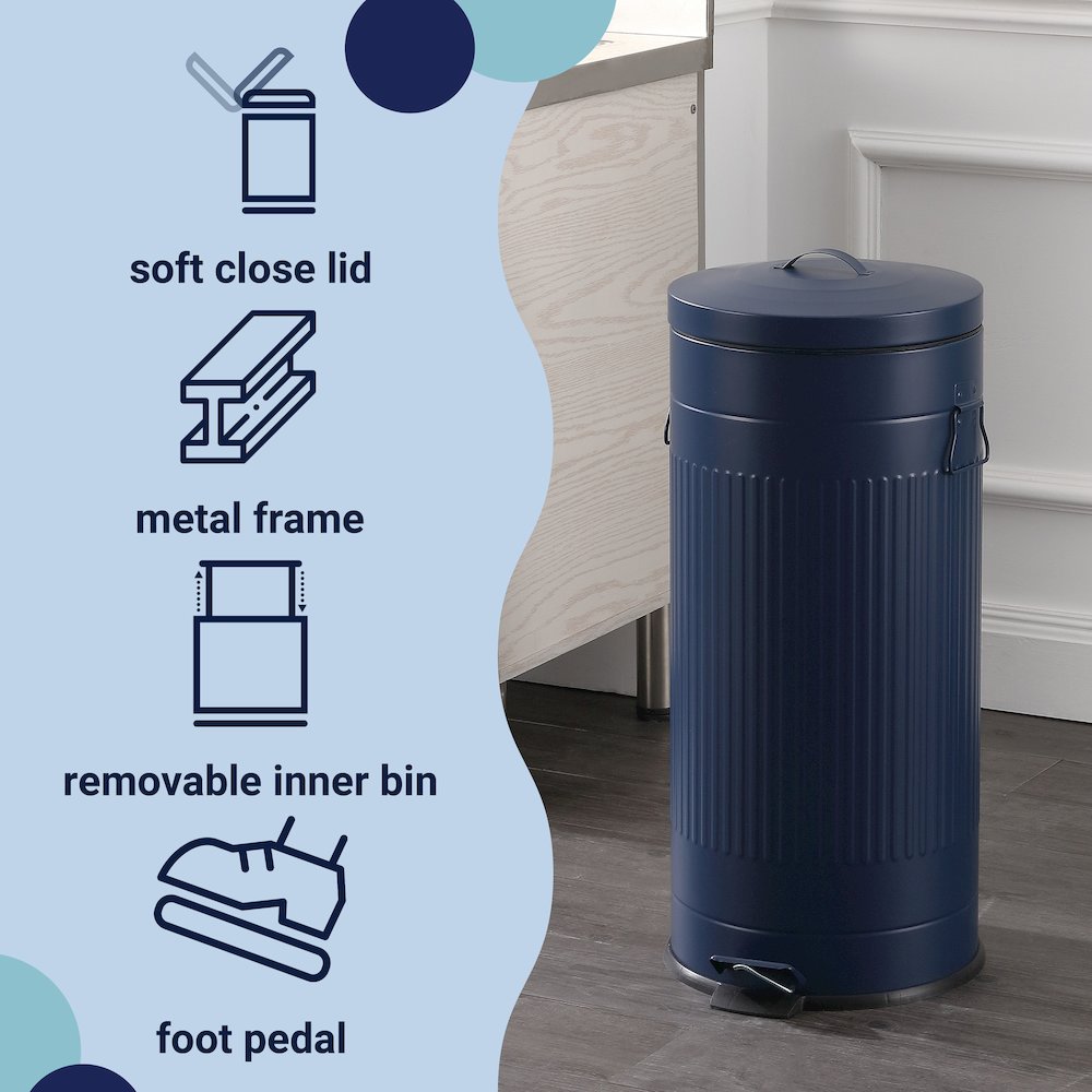 8-Gallon Step Trash Can with Soft-Close Lid and Mini Trash Can, Denim Blue. Picture 6