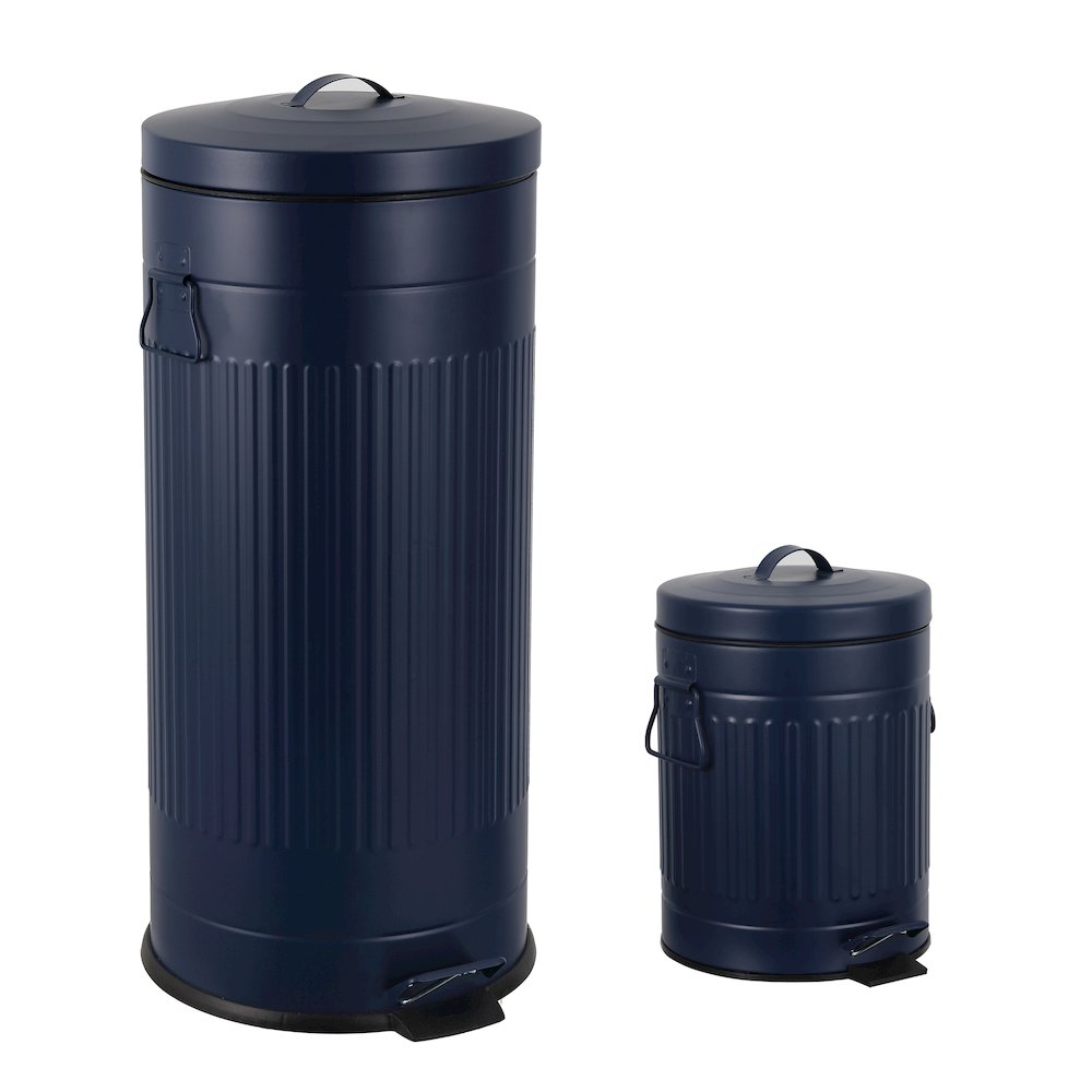 8-Gallon Step Trash Can with Soft-Close Lid and Mini Trash Can, Denim Blue. Picture 1