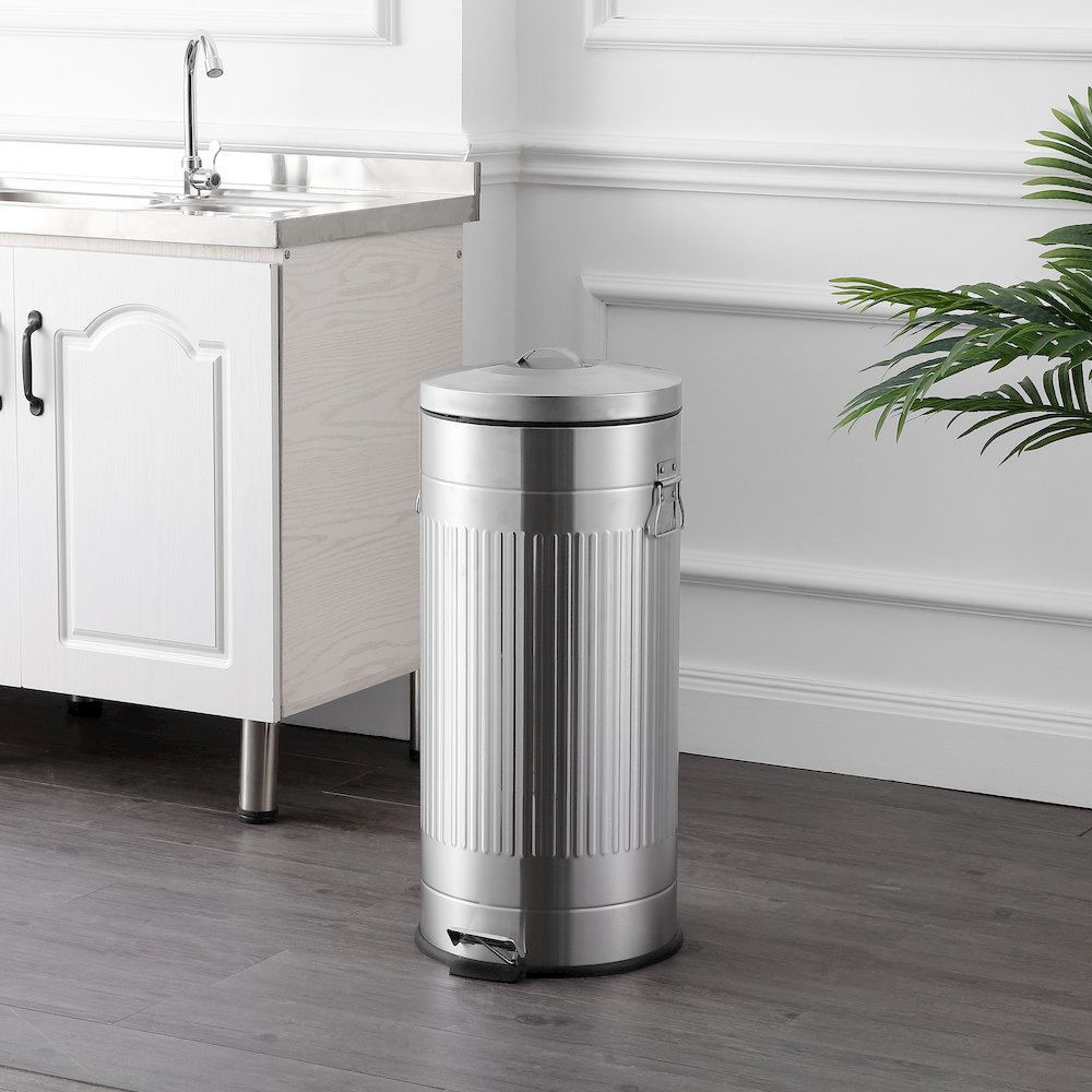 8-Gallon Step Trash Can with Soft-Close Lid and Mini Trash Can, Platinum Silver. Picture 2