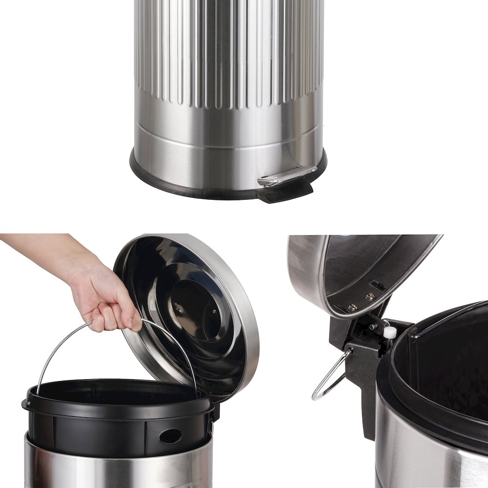 8-Gallon Step Trash Can with Soft-Close Lid and Mini Trash Can, Platinum Silver. Picture 4