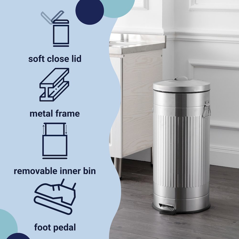 8-Gallon Step Trash Can with Soft-Close Lid and Mini Trash Can, Platinum Silver. Picture 6